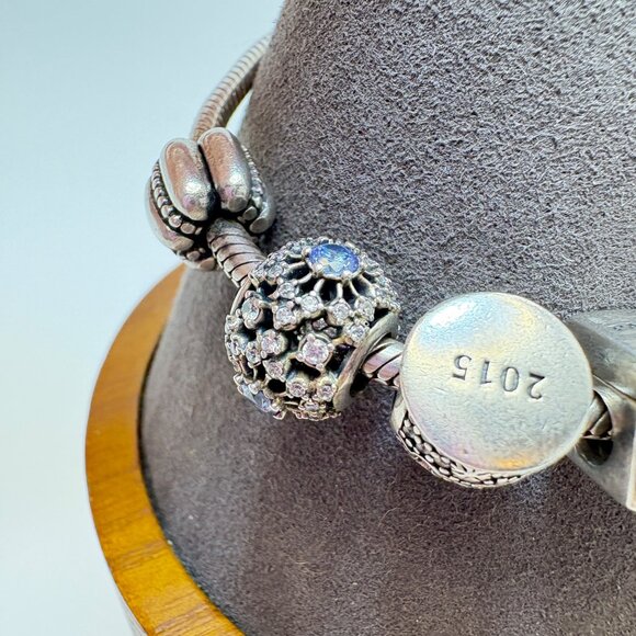 Pandora ALE Sterling Silver 925 Assorted Charms CZ Charm Bracelet 7.5" Length - Picture 6 of 16